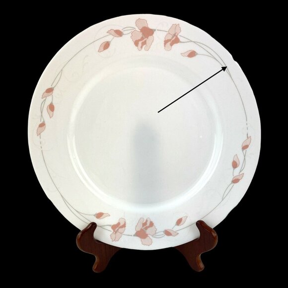 Arcopal France Linette 4 Dinner Plates White Peach Flowers Gray Stems 10.75" - Picture 4 of 10